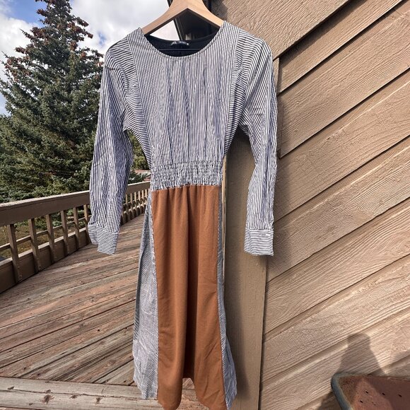 EUC Zara Mixed Media Prairie Core Midi-Dress - Picture 2 of 8